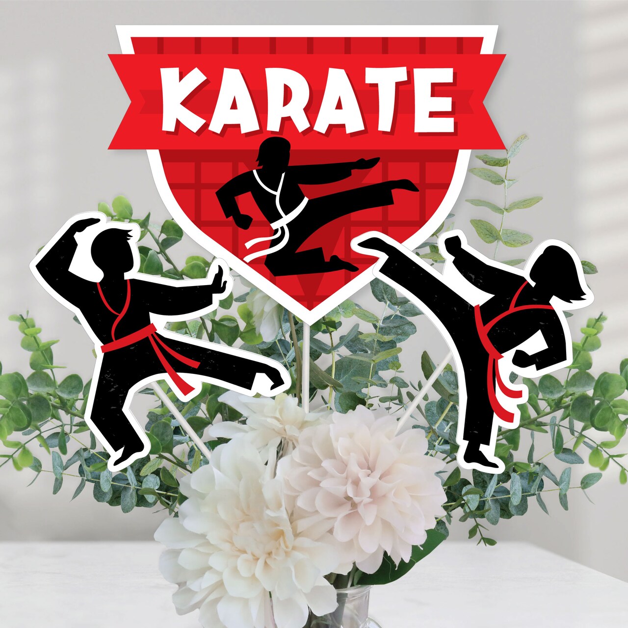 Big Dot of Happiness Karate Master - Martial Arts Birthday Party Centerpiece Sticks - Table Toppers - Set of 15